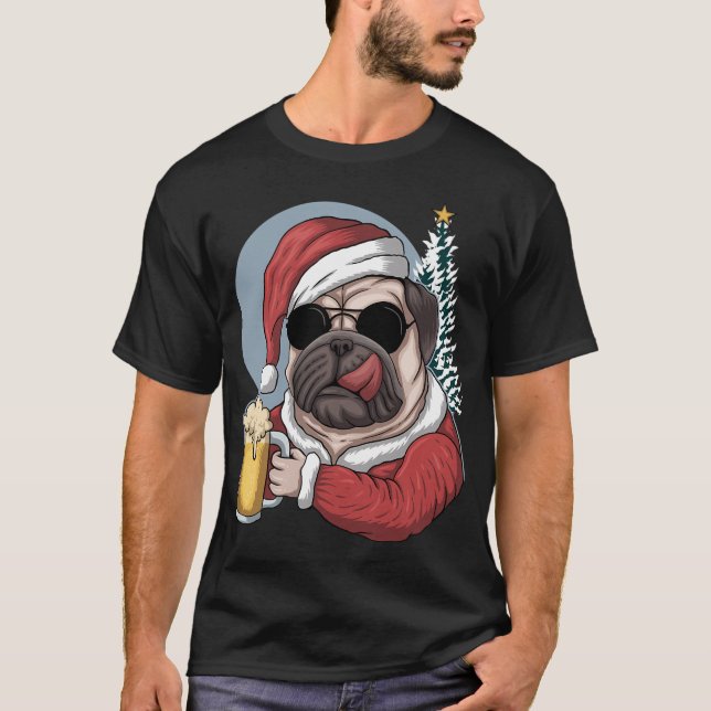T-shirt Pug de Noël, Pug de Santa (Devant)