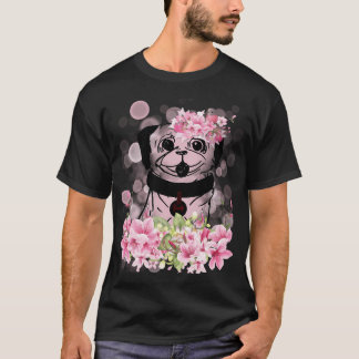 T-shirt Pug de printemps, pug de printemps avec des fleurs