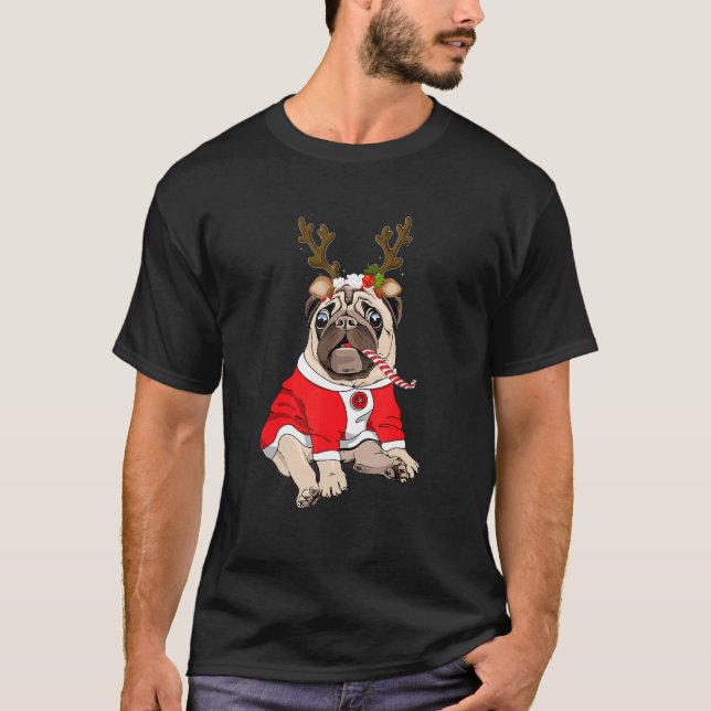 T-shirt Pug Deer Pug  Reindeer Christmas  Xmas  Idea (Devant)