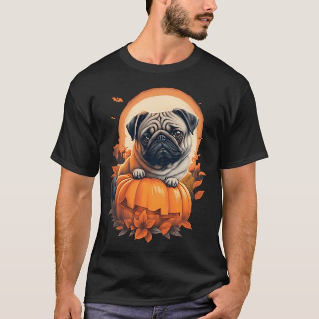 T-shirt Pug d'Halloween dans une citrouille (Devant)