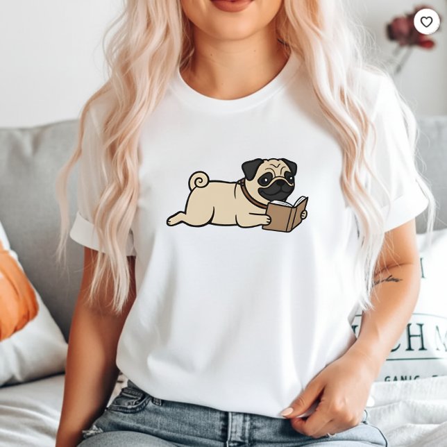 T-shirt Pug Dog Reading Tee Funny Pug Mom   Dog reading (Créateur téléchargé)