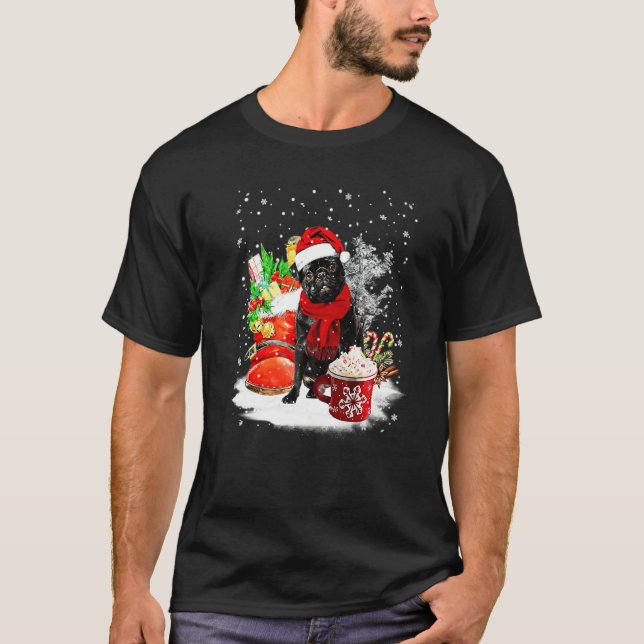 T-shirt Pug Dog Santa Christmas Winter Cup (Devant)