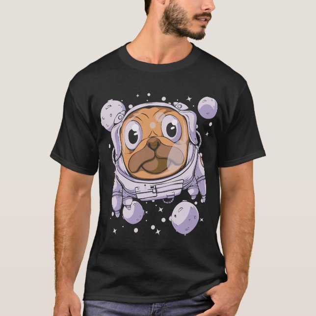 T-shirt Pug drôle en combinaison spatiale - Chien astronau (Devant)