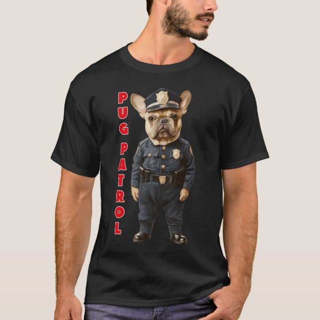T-shirt pug drôle en policier (Devant)