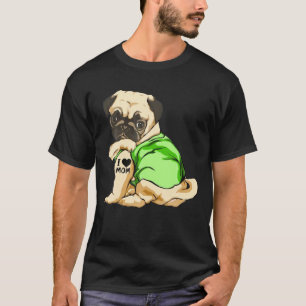 T-shirt Pug drôle j'aime maman tatoué jour de la fête des