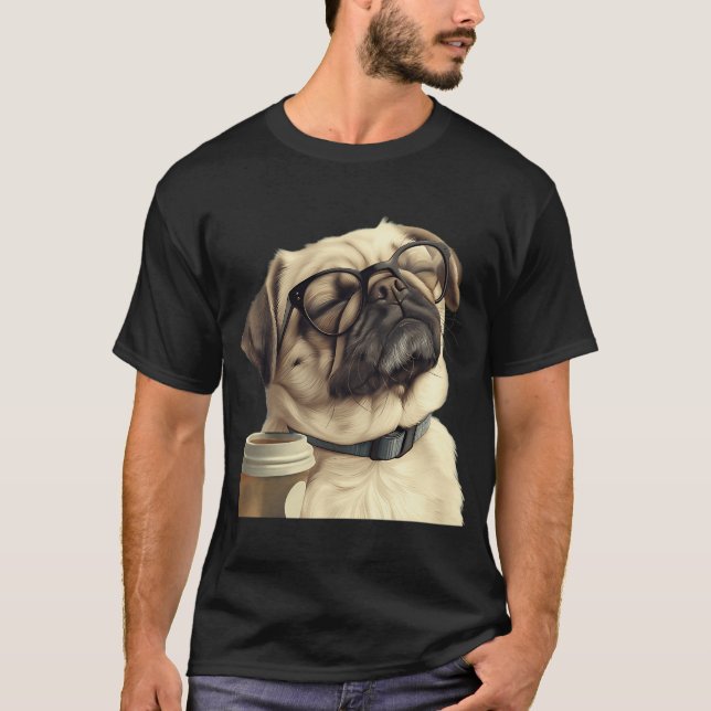 T-shirt Pug Groggy et Café  (Devant)