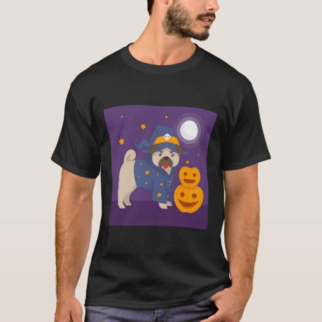 T-SHIRT PUG HALLOWEEN AVEC CITROUILLE 220 (Devant)