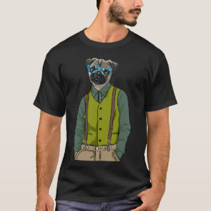T-shirt Pug Hipster Drôle Avec Lunettes Chien Mignon et Am