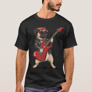 T-shirt Pug Jouant de la Guitare Électrique Musique Rock C