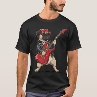 T-shirt Pug Jouant de la Guitare Électrique Musique Rock C