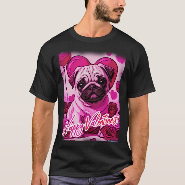 T-shirt Pug JOYEUX NOËL 169 Saint Valentin JOYEUX VALENTIN (Devant)