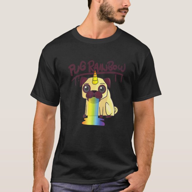 T-shirt Pug Licorne Arc-en-ciel Pour Pug & Licorne (Devant)