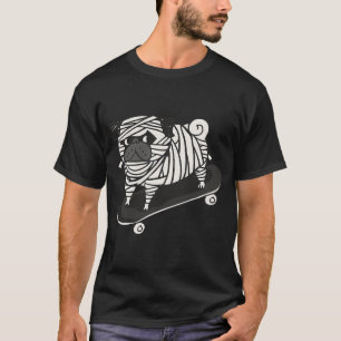 T-shirt Pug momie en skateboard
