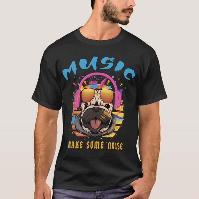 T-shirt pug musique Avec Casque (Devant)