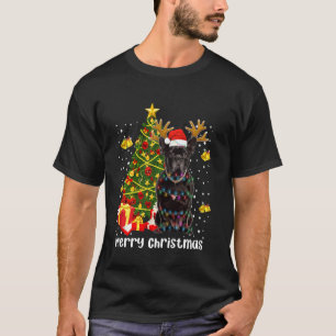 T-shirt Pug noir Père Noël Lumières de sapin de Noël Renne