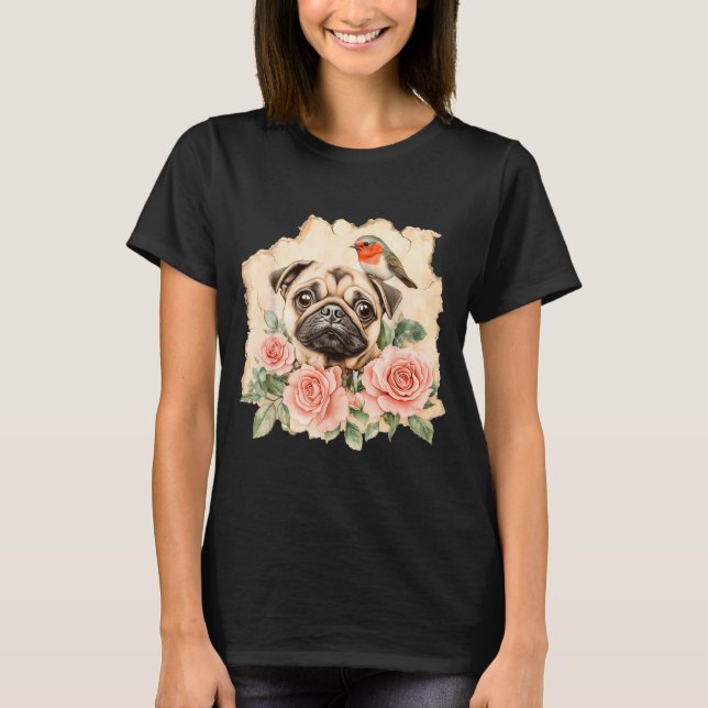 T-shirt Pug oiseau chien mignon pug drôle  (Devant)