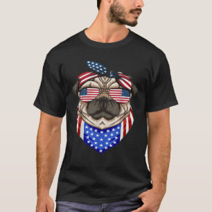 T-shirt Pug Patriotique 4 Juillet Chien Mignon Drapeau Amé