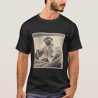 T-shirt Pug pêchant sur un bateau