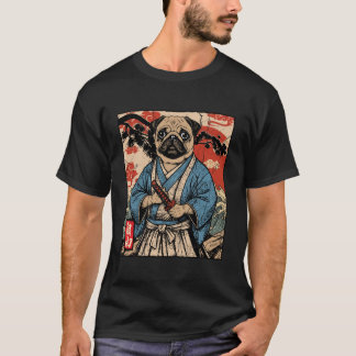 T-shirt Pug Samurai Art Japanese Warrior Dog Kawaii Anime 