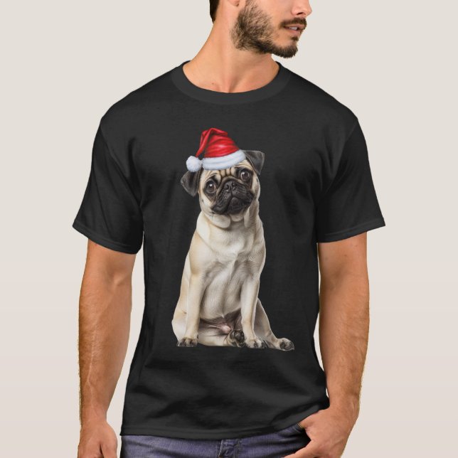 T-shirt Pug Santa Dog Lover Funny Christmas (Devant)
