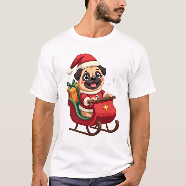 T-shirt Pug Sleigh Ride (Devant)