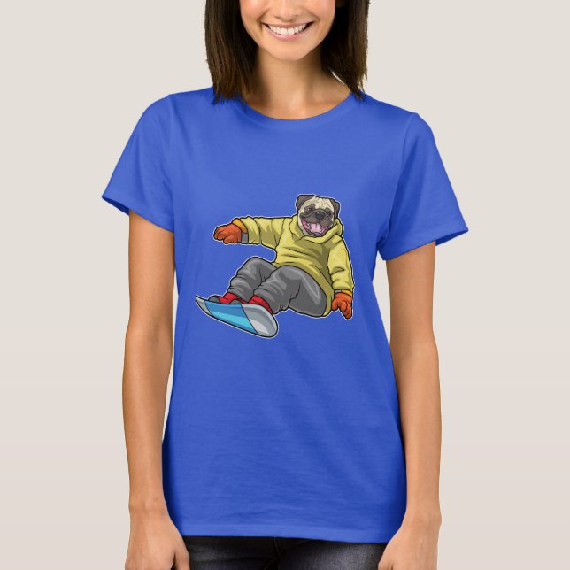 T-shirt Pug Snowboarder Snowboard (Devant)