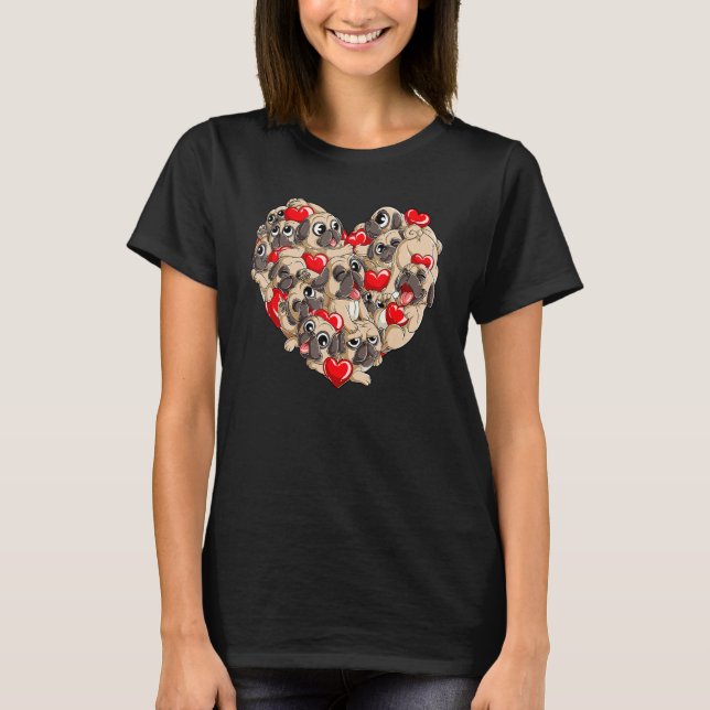 T-shirt Pug Valentines Day Heart Dog   Boys Kids Men Love (Devant)