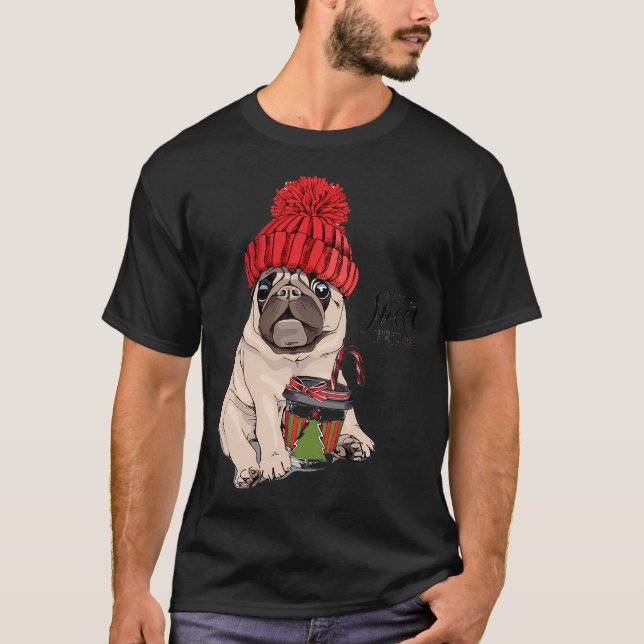 T-shirt Pug vous souhaite un Noël doux (Devant)