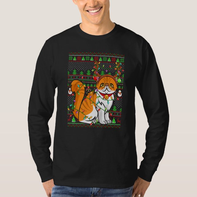 T-shirt Pugneux de Noël Style Éclairage Chat Persan Chris (Devant)