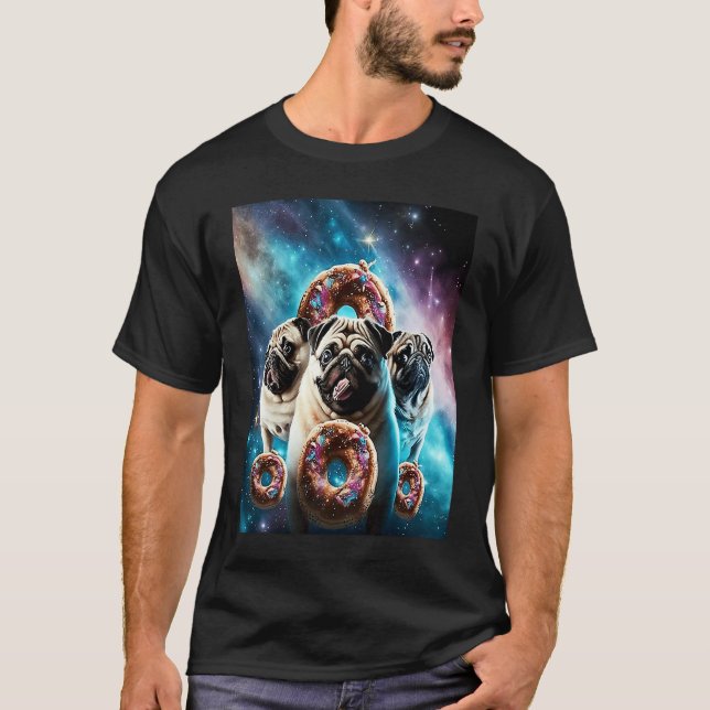 T-shirt Pugs Dans L'espace Avec Des Donuts Mignons Garçons (Devant)