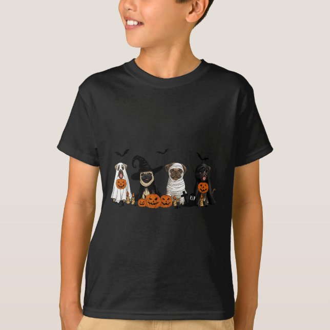 T-shirt Pugs Dog Lovers - Pug Ghost Pug Witch Pug Hallowee (Devant)
