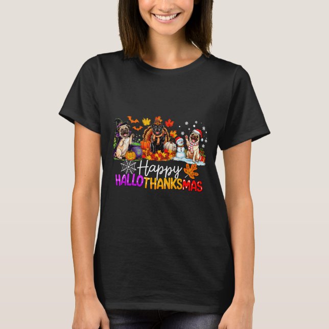 T-shirt Pugs Hallothanksmas Dog Lovers Funny Christmas Mer (Devant)