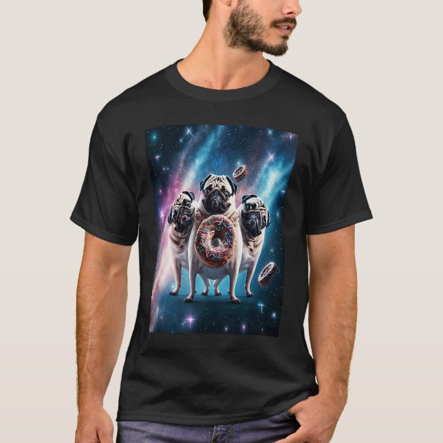 T-shirt Pugs In Space With Donuts Cute Pug Boys Girls Men  (Devant)