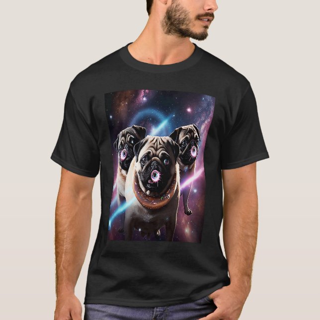 T-shirt Pugs In Space With Donuts Cute Pug Boys Girls Men  (Devant)