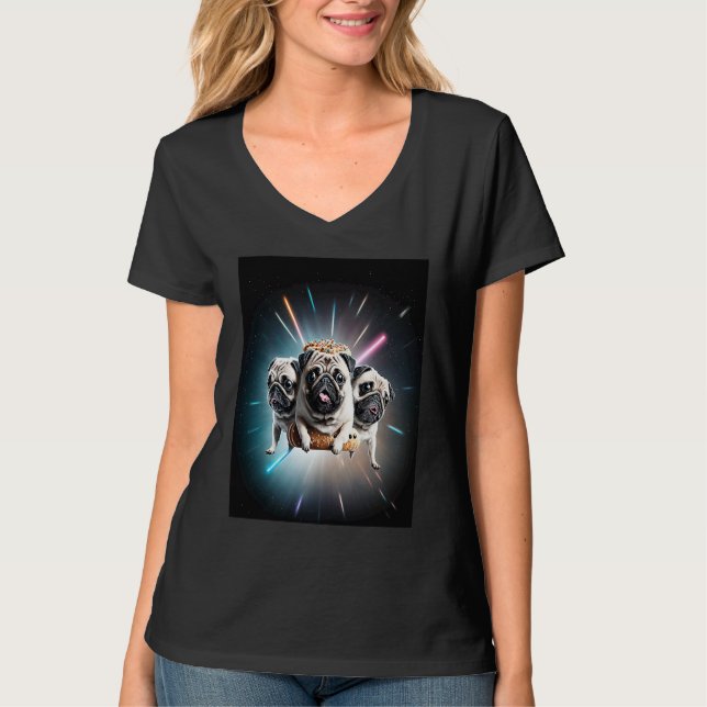 T-shirt Pugs In Space With Donuts Cute Pug Boys Girls Men  (Devant)