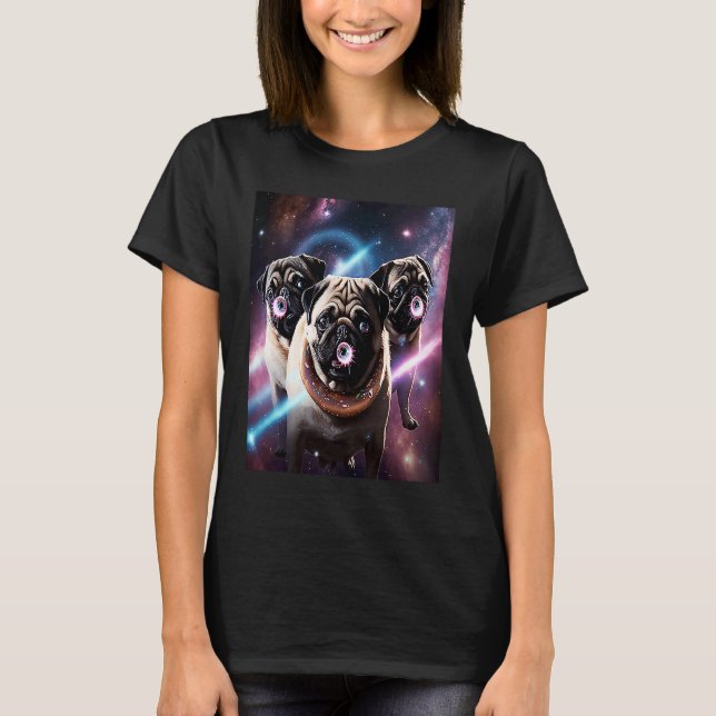 T-shirt Pugs In Space With Donuts Cute Pug Boys Girls Men  (Devant)