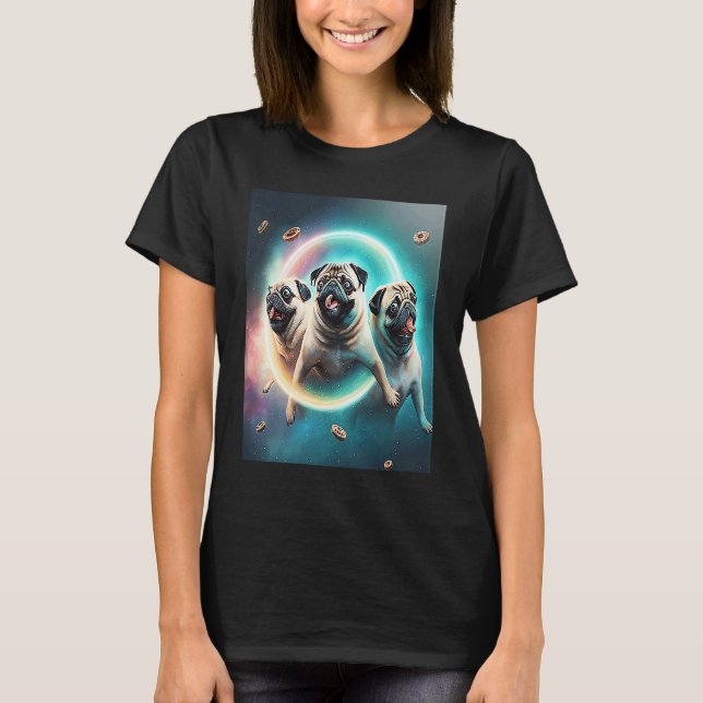 T-shirt Pugs In Space With Donuts Cute Pug Boys Girls Men  (Devant)