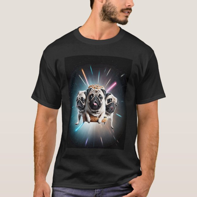 T-shirt Pugs In Space With Donuts Cute Pug Boys Girls Men  (Devant)
