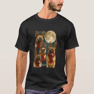 T-shirt Pugs Renne Cerf Drôle Mème Pleine Lune Noël