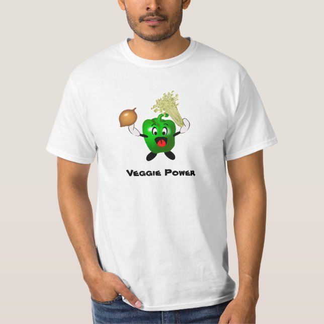 T-shirt Puissance végétarienne de bande dessinée mignonne (Devant)