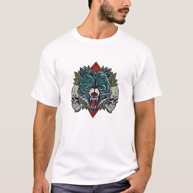 T-shirt Puissant crâne de loup Nature gothique (Devant)
