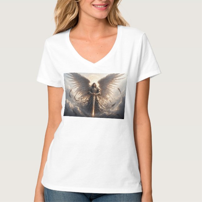 T-shirt Puissant St Michael l'Archange Femmes V Cou Tee (Devant)