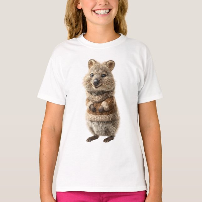 T-shirt Pull Brun Souriant Quokka Enfants (Devant)