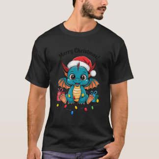 T-shirt Pull de Noël Dragon Lumières de fée de dragon mign