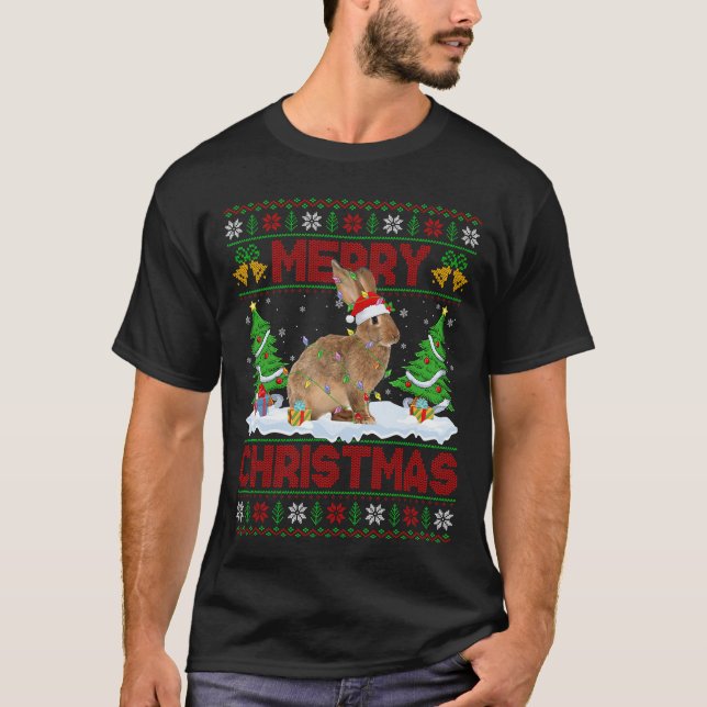 T-shirt Pull de Noël moche lapin bunny drôle avec lumières (Devant)