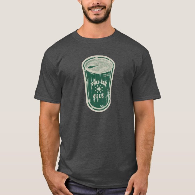 T-shirt Pull tab bière peut Greenish? Logo en détresse (Devant)
