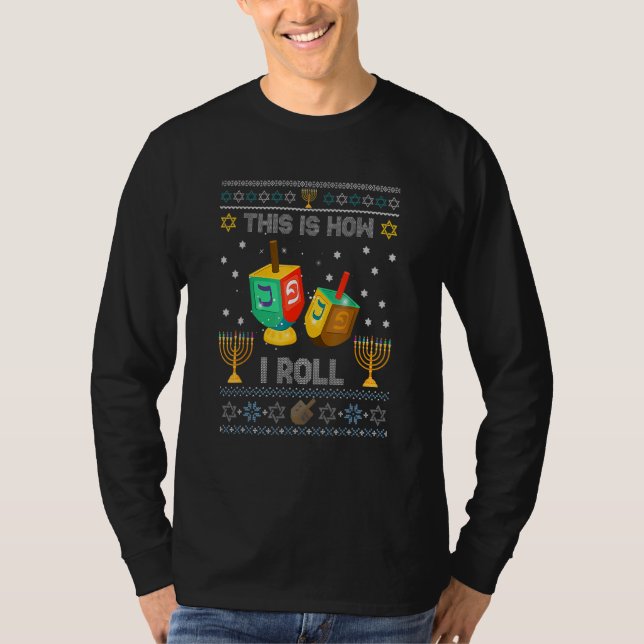 T-shirt Pull Ugly Hanukka Comment Je Roule Dreidel Noël (Devant)