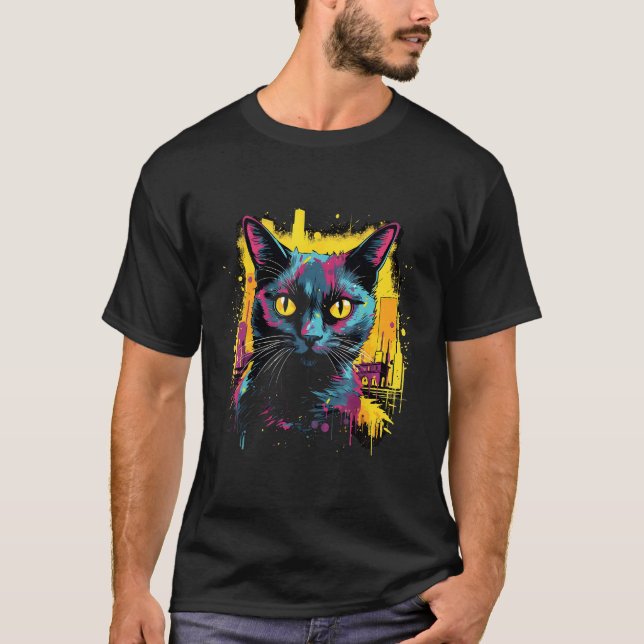 T-shirt Pulvérisation de dessin d'art de rue de chat de fr (Devant)
