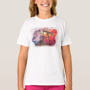 T-shirt Pumpjack Texan icône dessin pastel avec Texas Flag