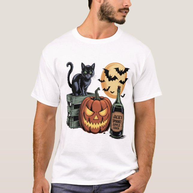 T-shirt Pumpkin Cat Beer Halloween (Devant)